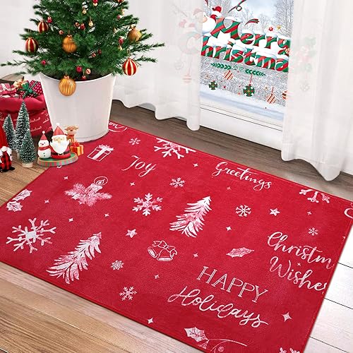 Miniatura 4 de Tapete de Navidad de 2 x 3 pulgadas, tapete decorativo de bienvenida de invierno, antideslizante, lavable, para baño, cocina, entrada, interior y