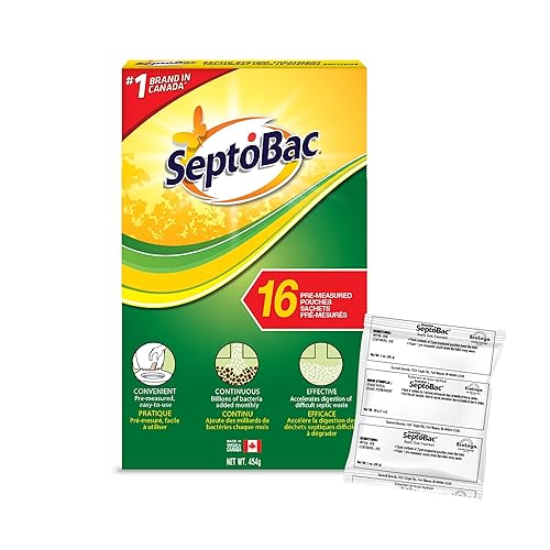 SeptoBac Septic Tank System Treatment, Pre-Measured Pouches for Weekly Use in Sewage Waste Tank in Homes, RVs, Boats, 16-Pack
