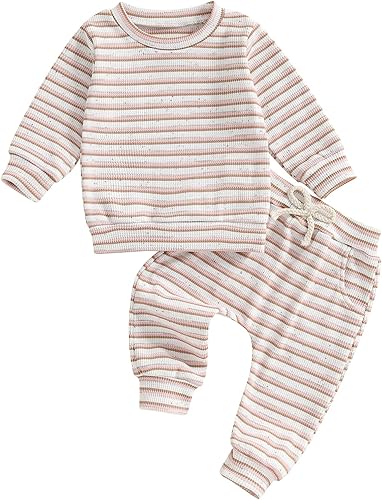 VISGOGO Baby Boy Clothes Toddler Fall Winter Outfit Sweater Toddler Boy Striped Clothes 6 12 18 Months 2 3T 4T Pant Set
