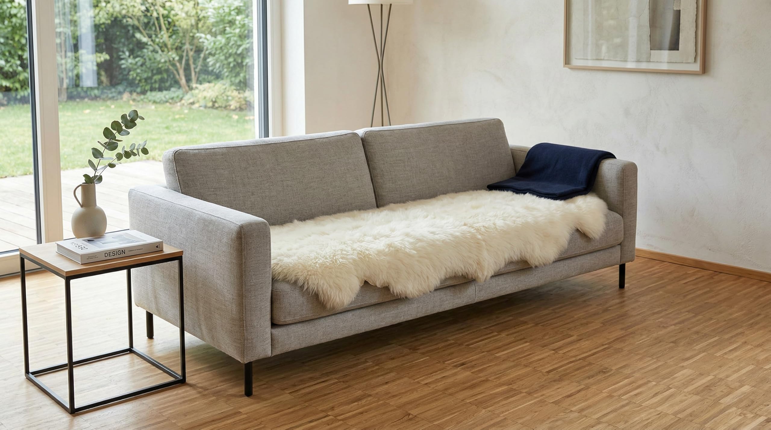 Kuhfelle Online & Nomad Island Lammfell Teppich Doppelfell 180 x 60 cm Bettvorleger Kurzwollig Fell Teppich aus 2 Echten Island Lammfellen Weiß