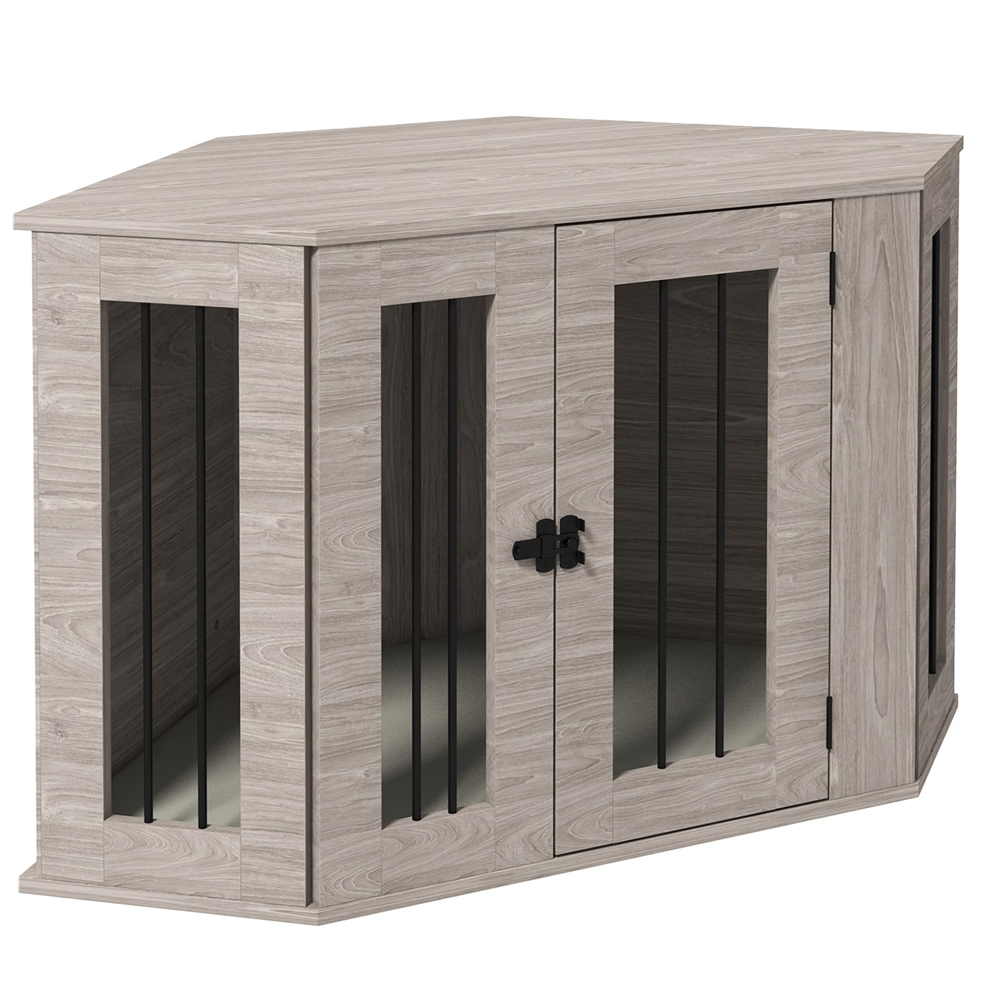 Jaula para Perros PawHut, caseta Cuadrada para Perros con cojín, caseta para Perros con Cierre de Puerta, Jaula para Perros medianos, Nogal, 104 x 55 x 63 cm