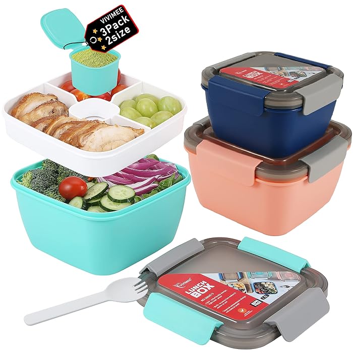 Buy 3 Pack Salad Lunch Containers To Go, Vivimee 52 Oz & 38 Oz Large