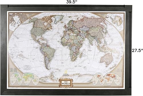 Miniatura 9 de Mapamundi con alfileres, personalizado, ejecutivo, con marco de 24 x 36" y alfileres, Negro (Rustic Black), 24 x 36 pulgadas