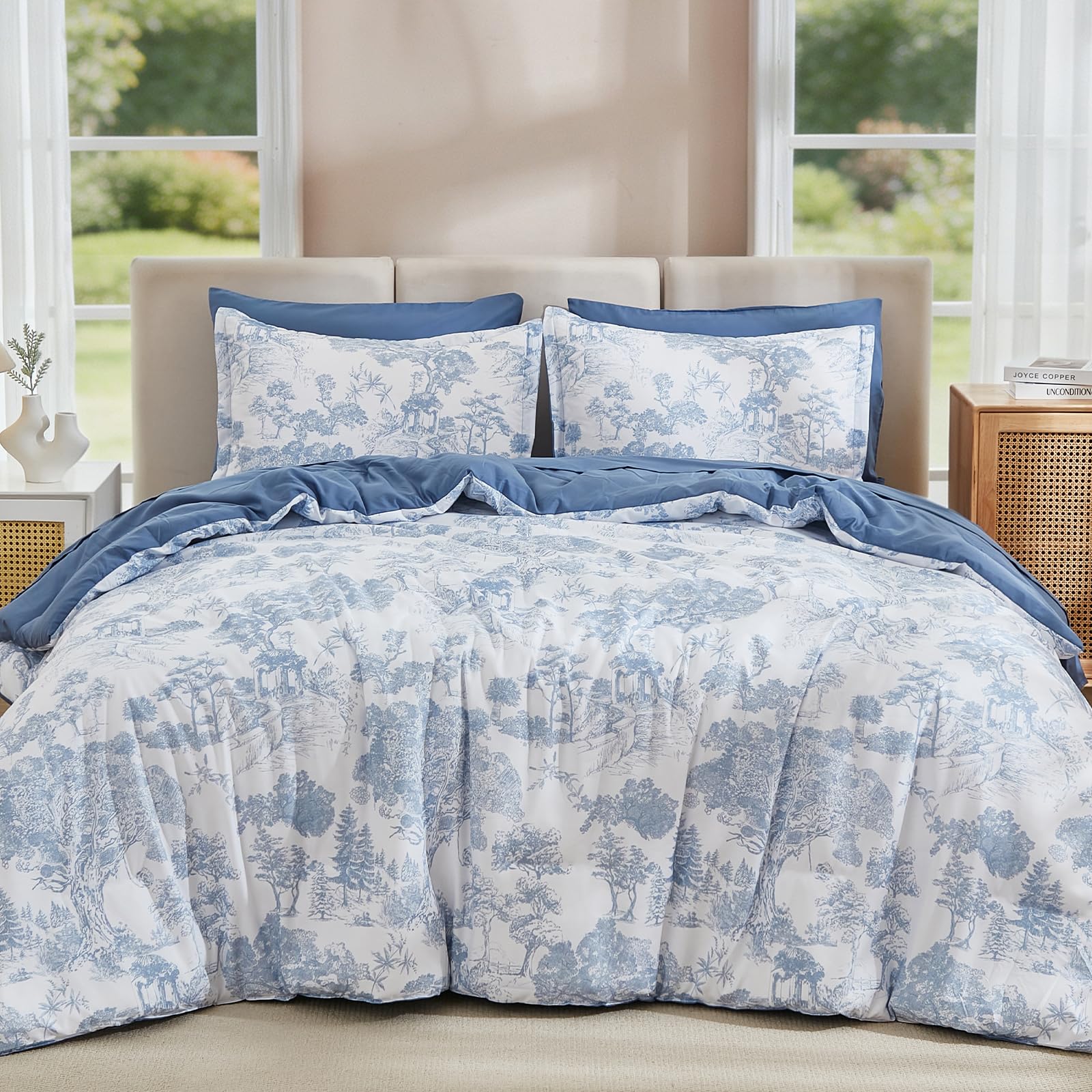 DJY Blue Botanical Duvet Cover Set King Size Soft Microfiber Bedding — image 1