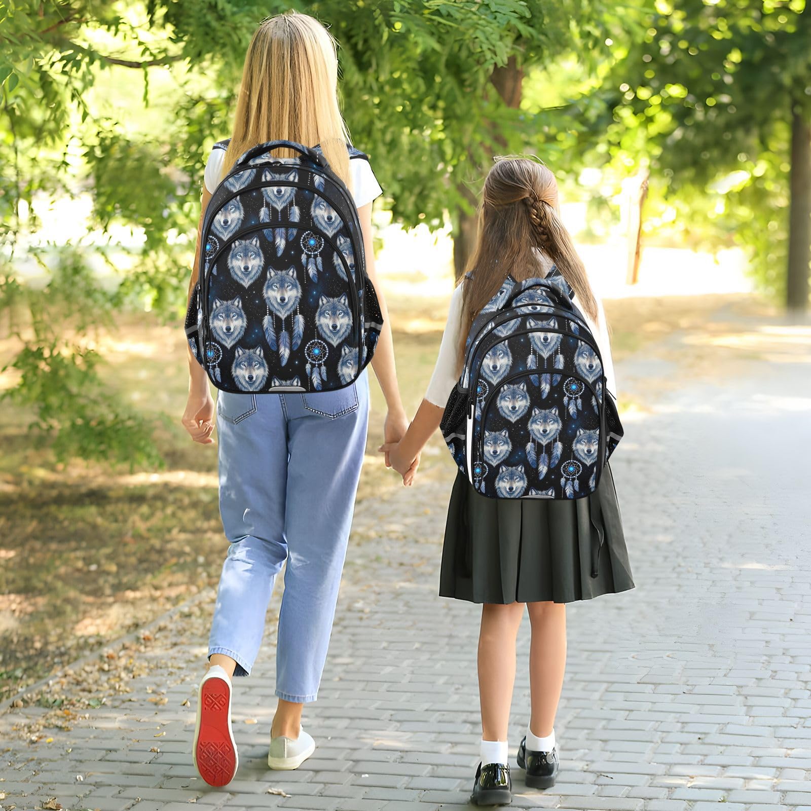 KLL Podróżny plecak szkolny dla chłopców dziewcząt student torba na książki młodzieży dzieci plecak podróżny wilk łapacz snów rdzennych plemiennych