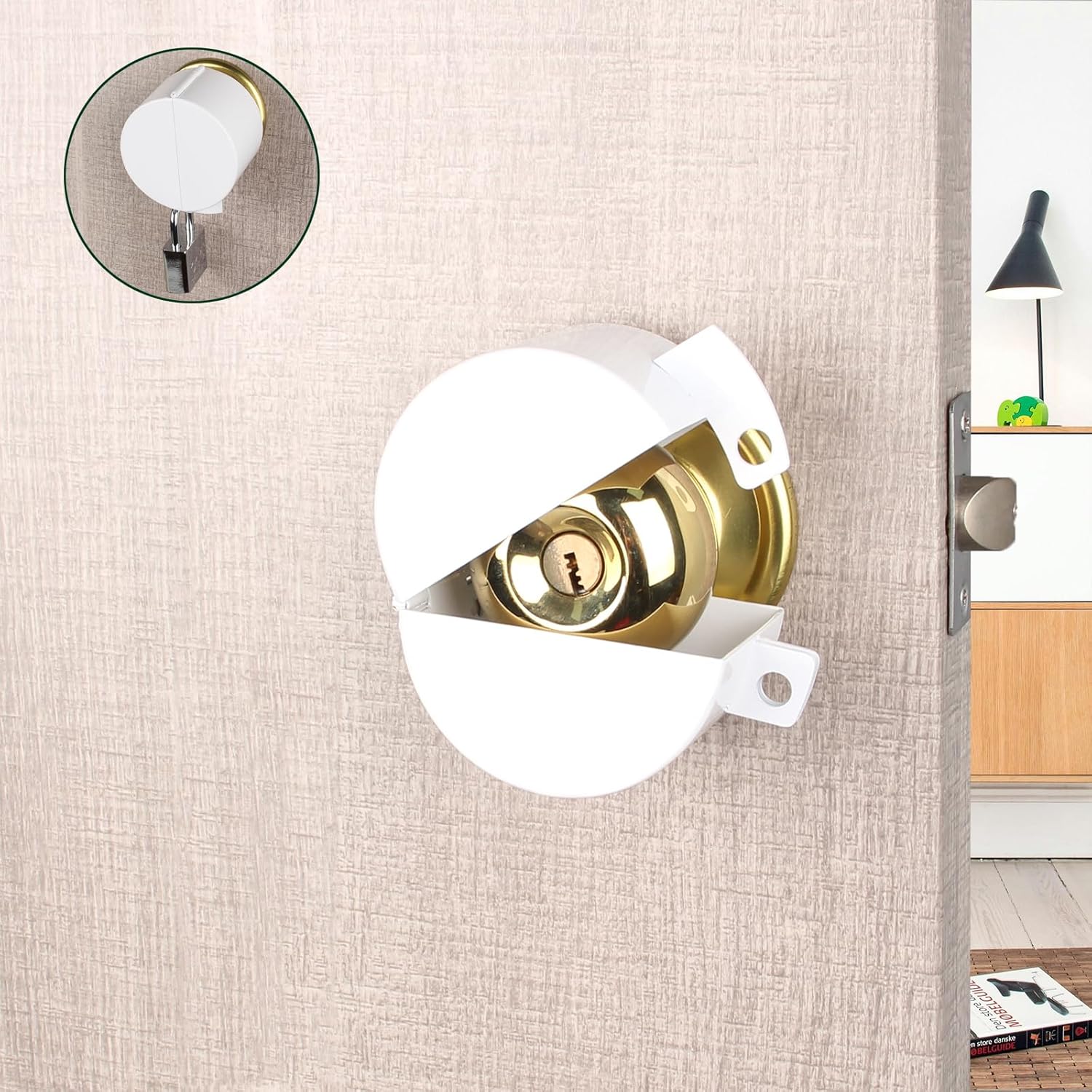Door Knob Lockout Device Child Safety Doorknob Locking Cover Door Handle Lock,Prevents Access to Keyholes, Turing and Operating Door Knob,White