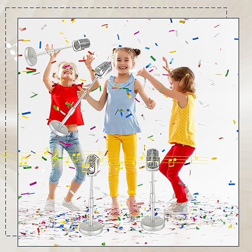 Miniatura 5 de 2 piezas de micrófono vintage elevable, modelo retro de utilería de micrófono, falso con soporte, juguete clásico de micrófono antiguo de plástico