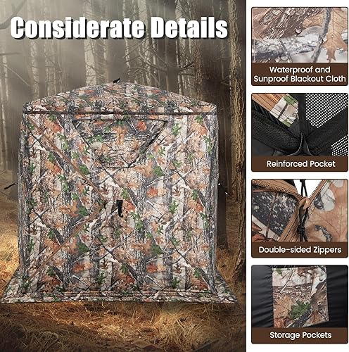 Miniatura 3 de GYMAX Persiana de caza, para 3 personas, con diseño de ciervo de camuflaje con deslizamiento silencioso, ventanas, bolsa de transporte, persiana