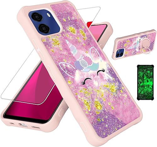 Miniatura 107 de Cricket Debut S2 - Funda compatible con AT&T Calypso 4 U380AC U380AA con protector de pantalla de vidrio templado, soporte de anillo, purpurina