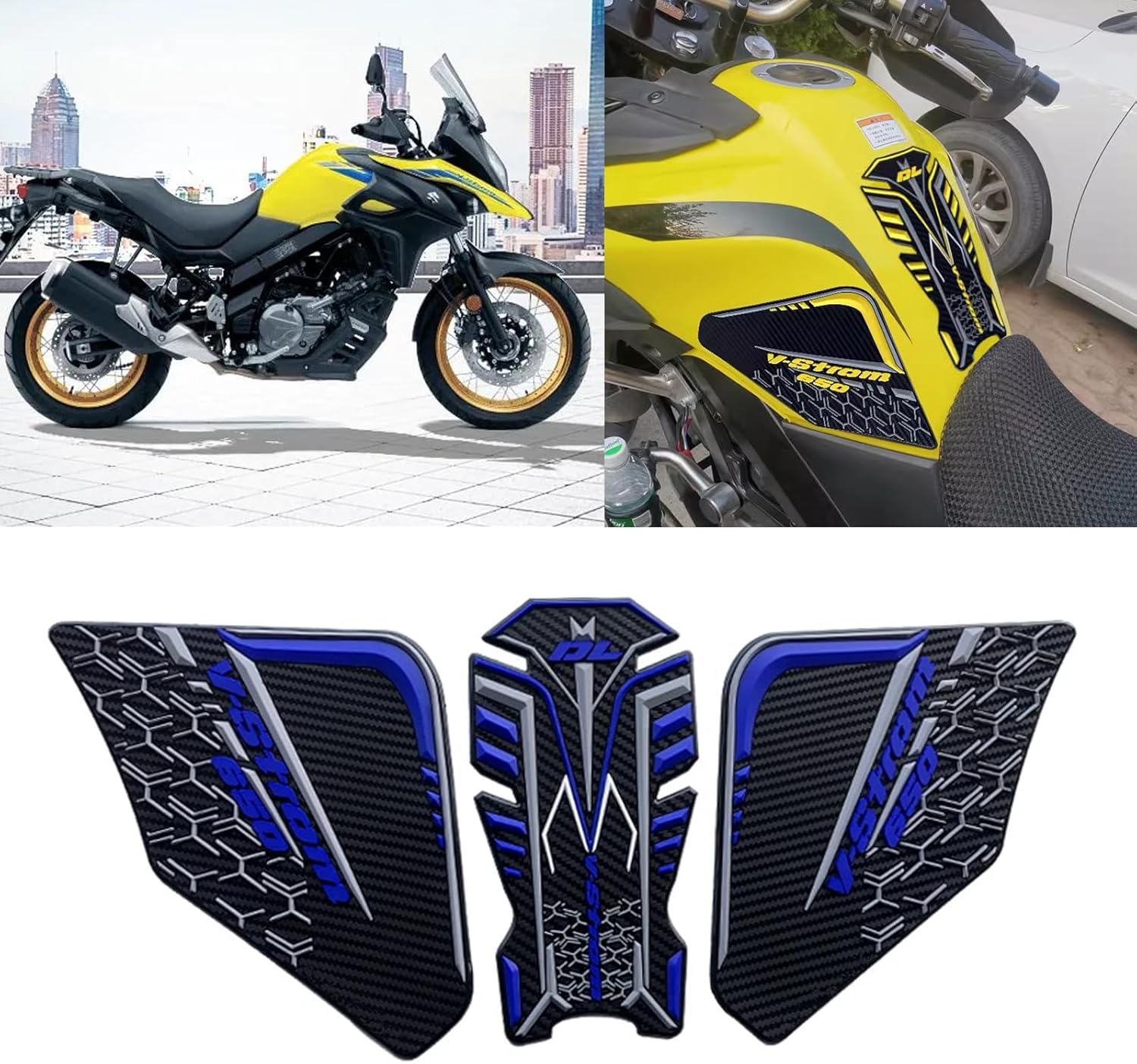 V-STROM 650 DL650 2021-2024 Anti-slip Side Fuel Tank Sticker, Waterproof Pad, Rubber Sticker, 3D Embossed Rubber, Blue