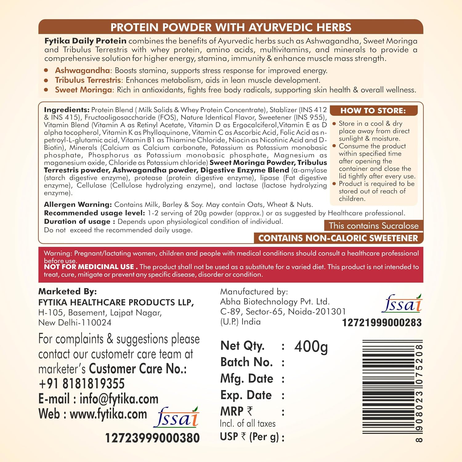 FYTIKA HEALTHCARE PRODUCTS Daily Protein|Protein Powder For Adults With 37 Essential Vitamins & Minerals,|50% Protein Per Serve|High Protein Drink For Women & Men|Net - 400G (Vanila, Pack Of 1) FYTIKA HEALTHCARE PRODUCTS Daily Protein|Protein Powder For Adults With 37 Essential Vitamins & Minerals,|50% Protein Per Serve|High Protein Drink For Women & Men|Net - 400G (Vanila, Pack Of 1)
