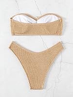 Vista 2 de MakeMeChic Traje de baño bandeau de 2 piezas para mujer, traje de baño de corte alto con nudo frontal