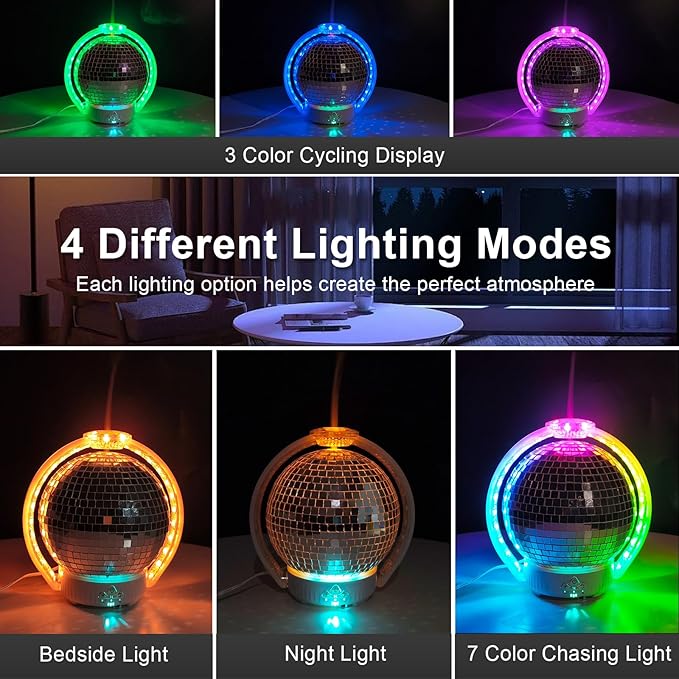 Difusor de Aromas Esfera Disco Rotativa con Luz Nocturna RGB miniatura 3