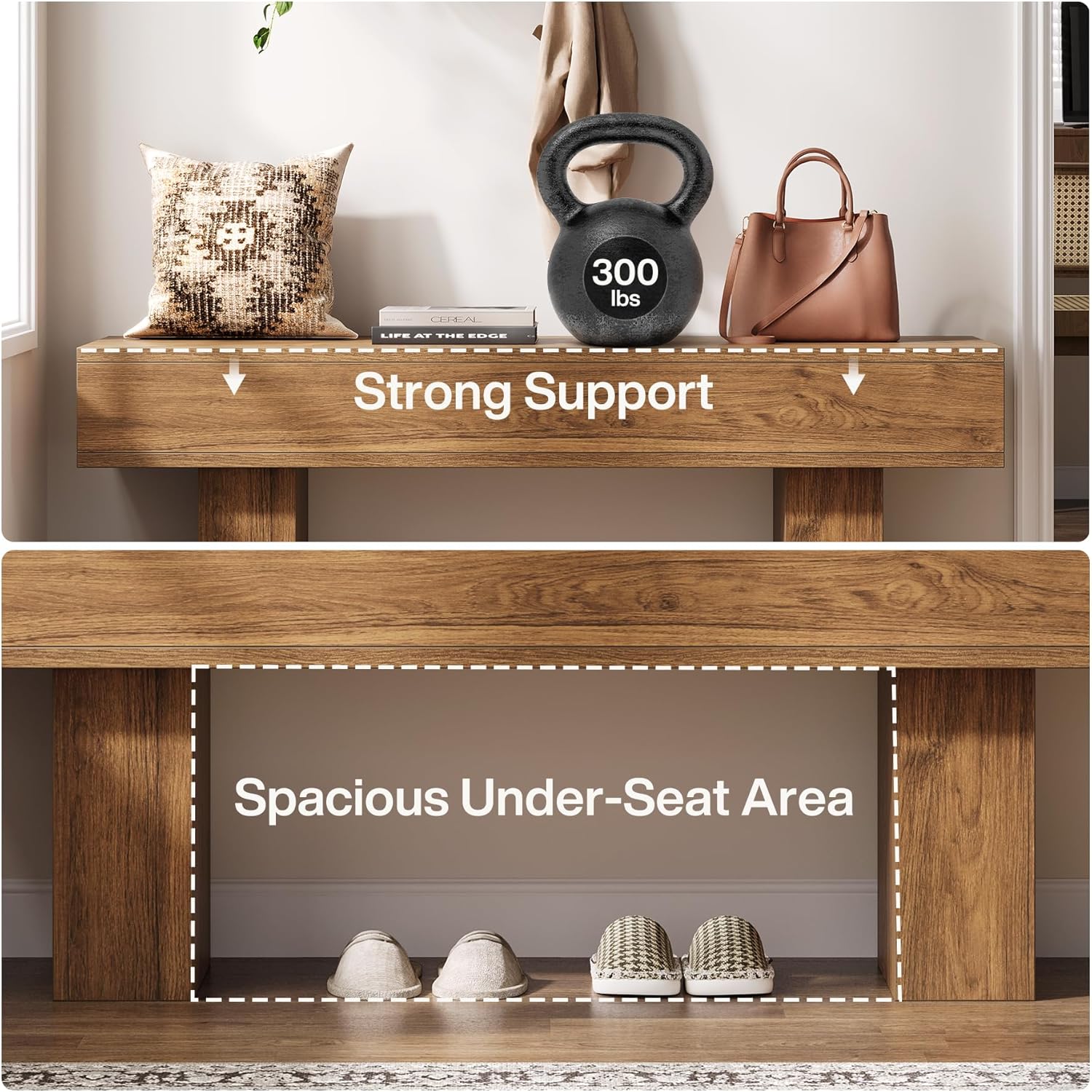 Tribesigns Wooden Entryway Bench, Farmhouse Shoe Storage Bench with 2 Drawers, 43" End of Bed Stool for Bedroom, Living Room, Dining Room, Walnut