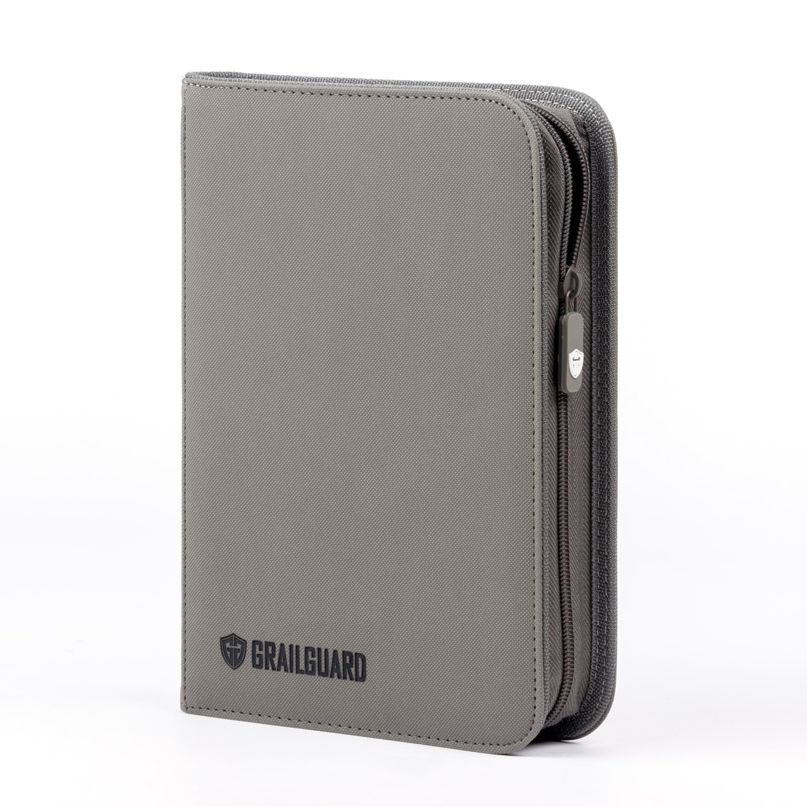 Grail Guard 4 Pocket Premium ZIP Trading Card Binder – High Capacity 160-Card Album, Acid-Free PU Faux Leather, Zip Closure (Gunmetal Grey)