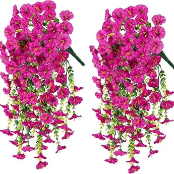 Pack of 2 Artificial Flowers Hanging Petunias Silk Flowers Artificial Flowers Petunia Hangers Petunias Artificial Plants Flowers for Outdoor Home Decoration Garden C