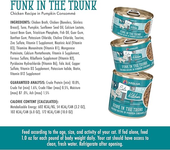 Weruva Cats in The Kitchen, Funk in The Trunk Wet Cat Food, 10oz Can (Pack of 12)