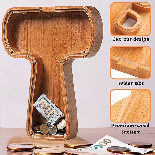 Miniatura 196 de Alcancía para niños y niñas, alcancía grande de madera personalizada con diseño recortado, bancos de monedas con letras del alfabeto, caja de ahorro