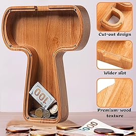 Sulevalt 12 Extra Large Wooden Letter Piggy Banks - Piggy Banks for Boys Girls Kids, Alphabet Money Banks with Initial T - Coin Banknote Bank Birthday/Christmas for Kids