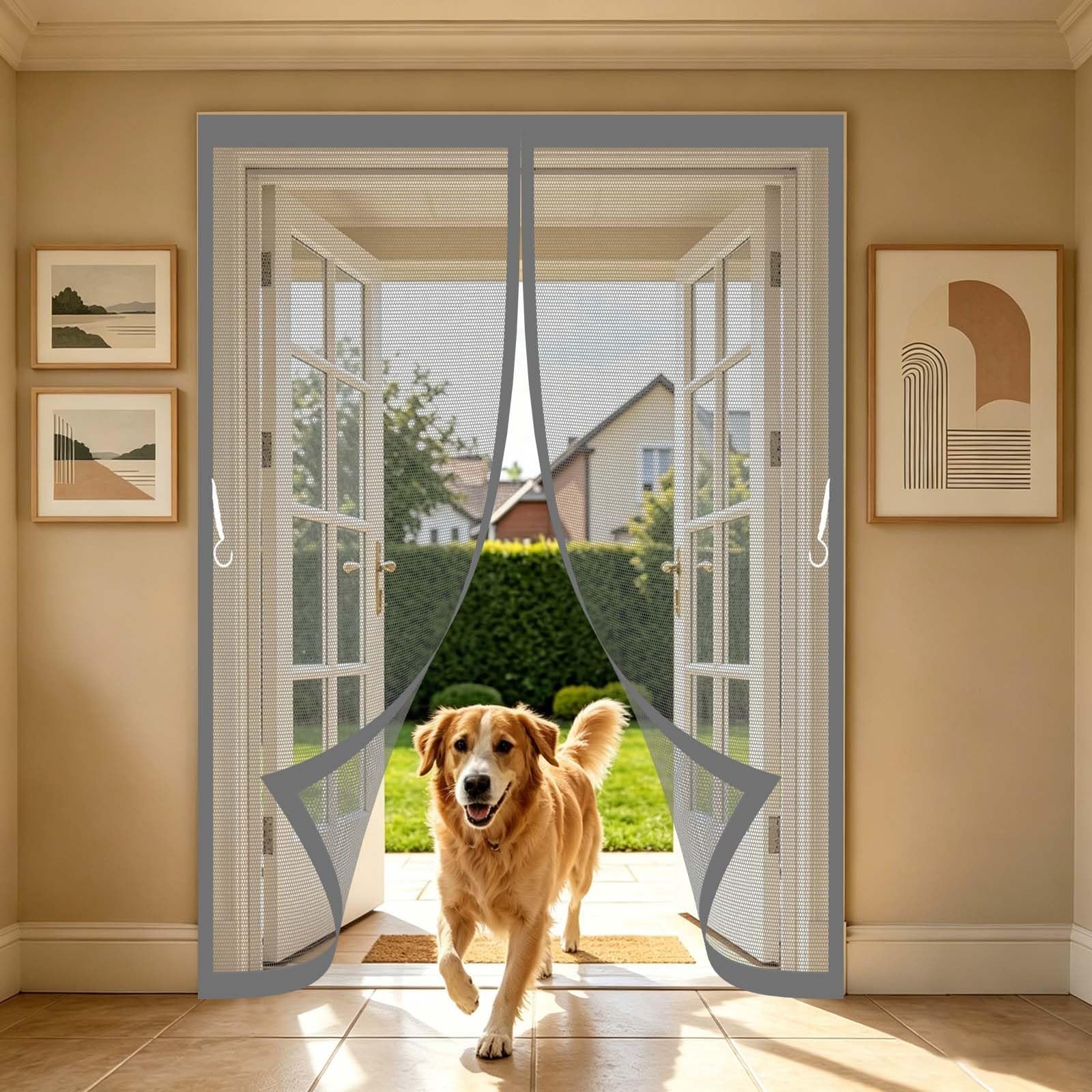 Guoyfen Grey Magnetic Screen Door 126 X 193 Cm With Powerful Magnets And Full Frame Magic Tape, Hands Free Closing Magnetic Door Screen Fly Curtains For Doors For Kitchen Bedroom,