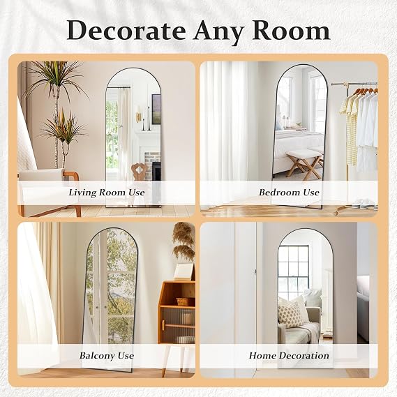 Living&Giving Arched Full Length Mirror-64 x21 Aluminum Alloy Frame Full Body Mirror Standing,Leaning Against Wall or Hanging Floor Length Mirror for Living Room Bedroom,Black