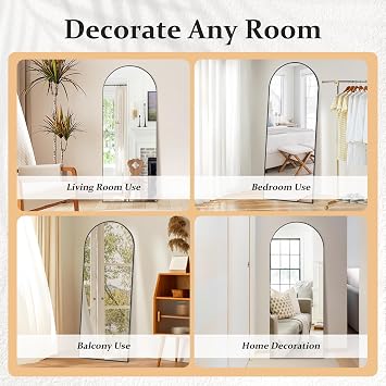 Living&Giving Arched Full Length Mirror-64 x21 Aluminum Alloy Frame Full Body Mirror Standing,Leaning Against Wall or Hanging Floor Length Mirror for Living Room Bedroom,Black