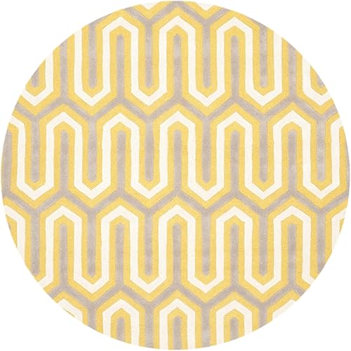 SAFAVIEH Cambridge Collection - Alfombra redonda de 6 pies, color dorado y gris, lana Art Deco hecha a mano, ideal para zonas de alto tráfico en