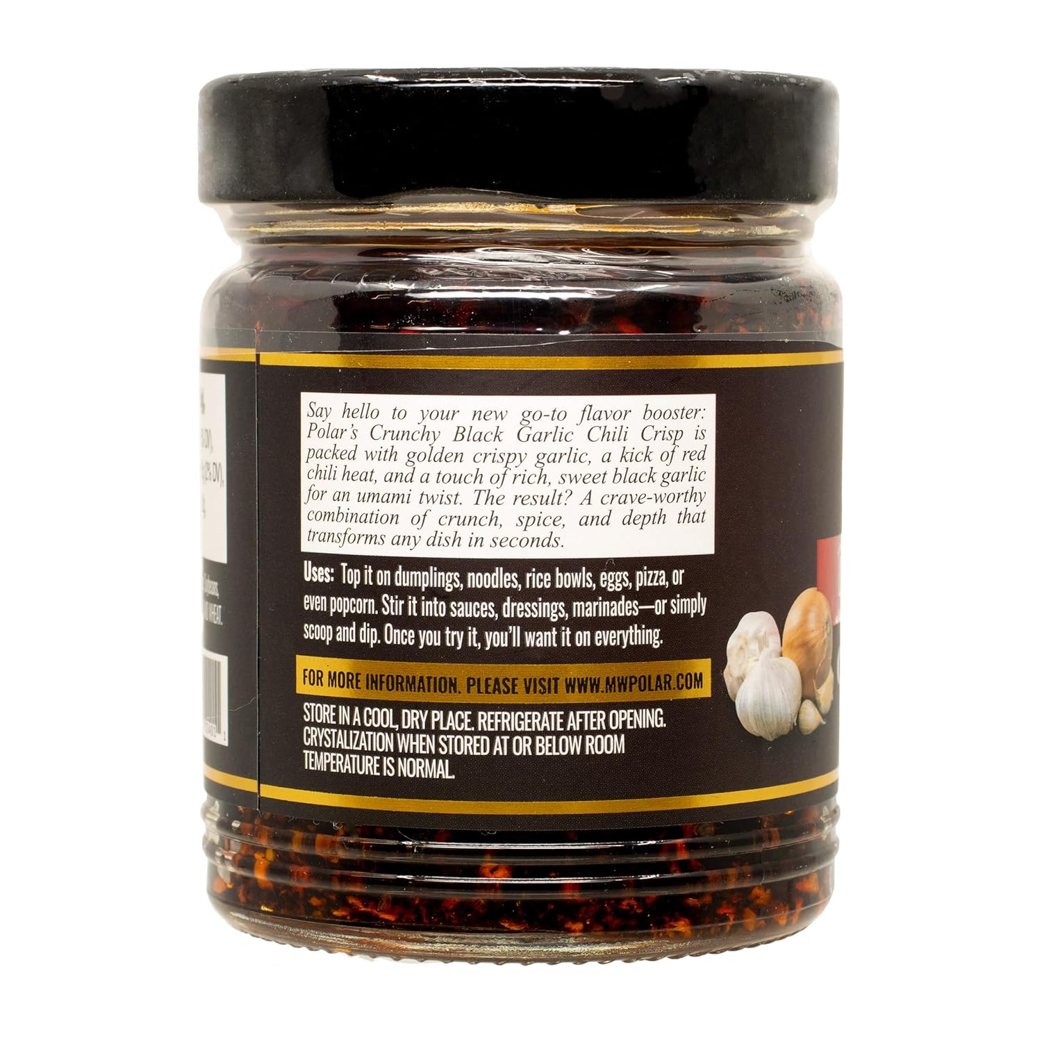 Polar Crunchy Black Garlic Chili Crisp 7oz (Pack of 6)– Umami Chili Oil with Crispy Garlic & Red Chili Heat – Savory Condiment for Dumplings, Noodles, Rice, Eggs & More