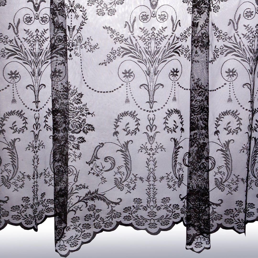 John Aird - Victoria Romantic Damask Black Lace Net Curtain - Sold In Set Sizes (8.5 Metres Width, Drop: 63" (160cm))