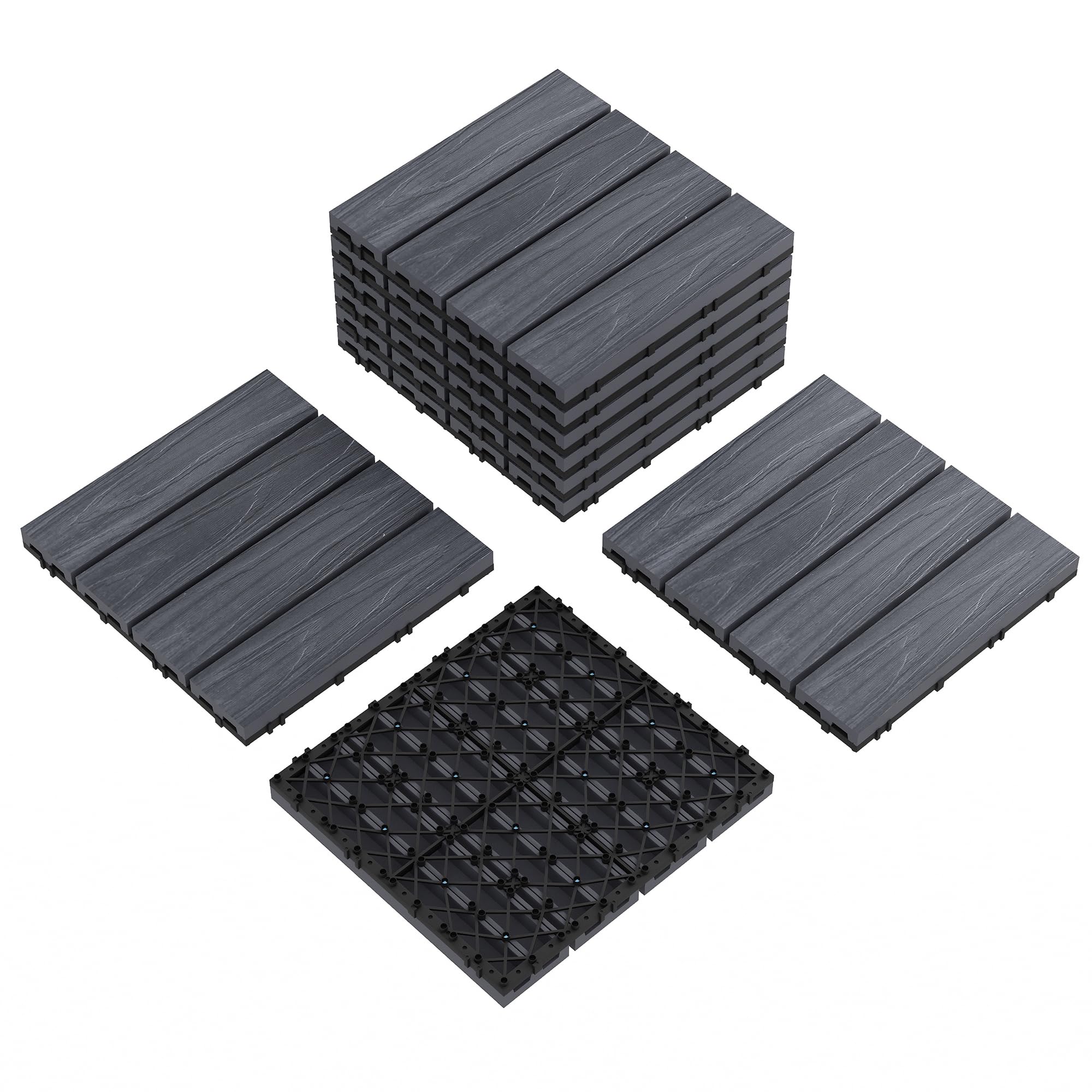 9 Pcs 12x12 Inch Polymer Composite Interlocking Deck Tiles for Indoor & Outdoor, Composite Patio Flooring Decking Boards for All Weather Use,Waterproof, Poolside,Balcony,Patio(9 Pcs,Grey,9 Sqft)