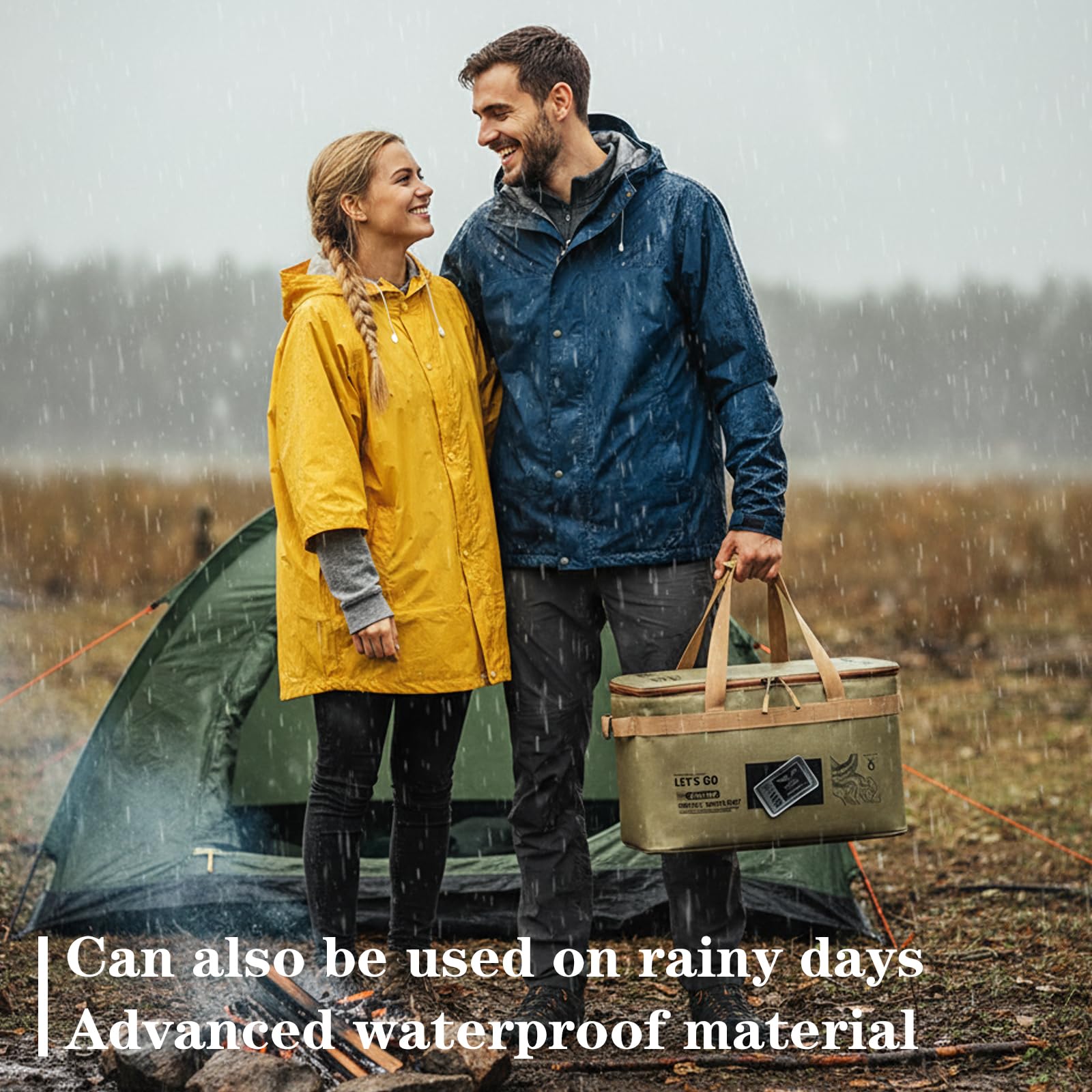 Campingtasche, Outdoor Tragetasche, Langlebig Und Wasserdicht, Inklusive Trennwand, Bietet Platz für Geschirr, Campingtasche Geschirr für Wandern Und Grillen (khaki)