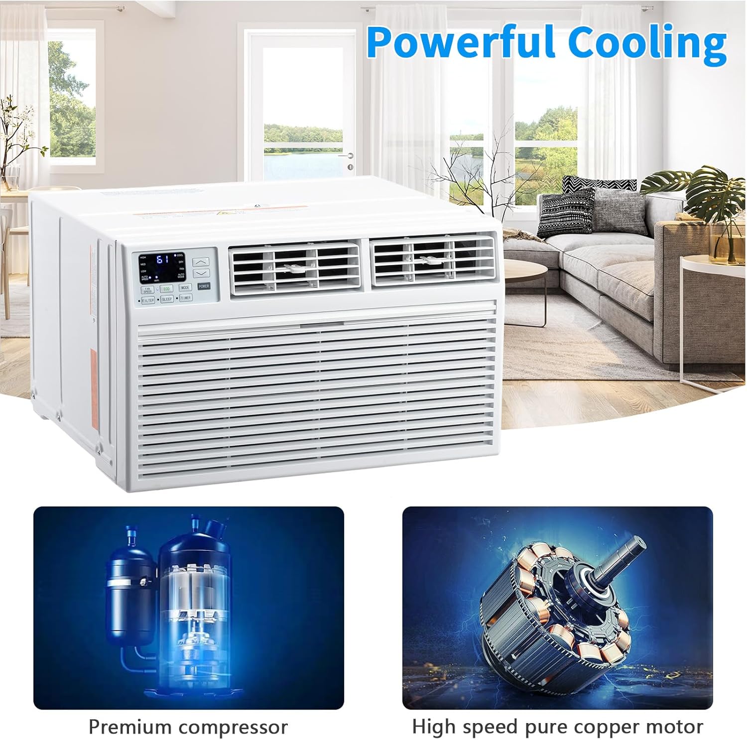ROVSUN 10000 BTU Through the Wall Air Conditioner with Remote Control, 3-in-1 Wall AC Unit, Dehumidifier & Fan with Timer for Bedroom, Living Room, Apartment, Dorm up to 450 Square Feet, 115V/60Hz