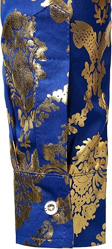 Miniatura 6 de ZEROYAA Camisas de vestir con botones de manga larga y diseño barroco brillante para hombre