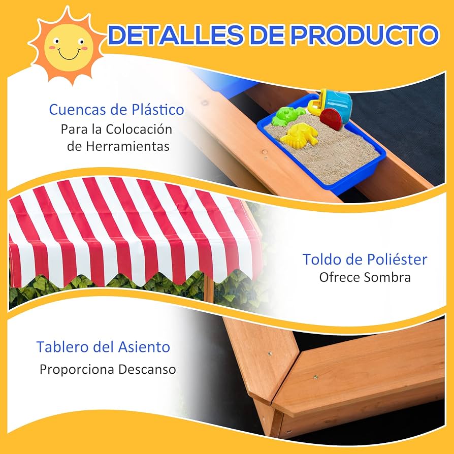 Outsunny Arenero De Madera Con Techo Banco 106X106X121 Cm Marrón| Kidinn Outsunny Arenero De Madera Con Techo Banco 106X106X121 Cm Marrón| Kidinn