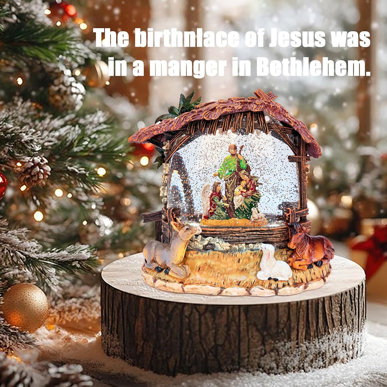 Nativity Christmas Snow Globes - Nativity Sets for Christmas Indoor, 8" Large Snow Globe Lighted Christmas Nativity Decorations Indoor Home Décor with Music，Battery Powered