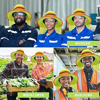 MBJZSL 12 pcs Reflective Safety Hat with Neck Flap Wide Brim Men