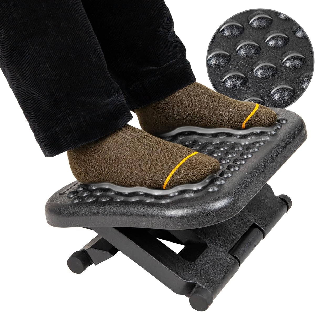 Foot Rest, Under Desk at Work, Ergonomic, Height Adjustable, Office, Plastic, 17"L x 13"W x 6.25"H, Black