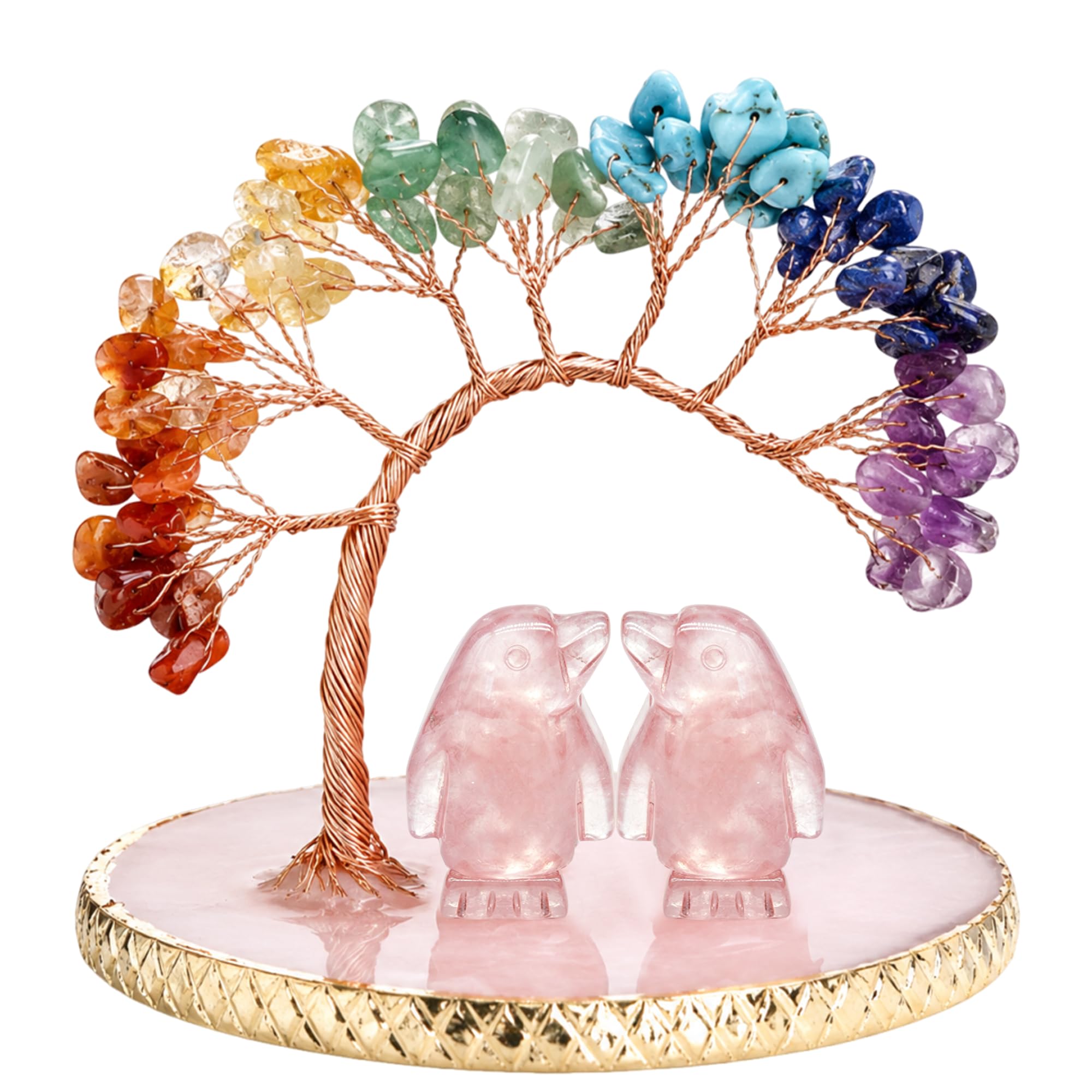 ZenDecor Rose Quartz Elephant Crystal Tree, Crystal Gifts for Women