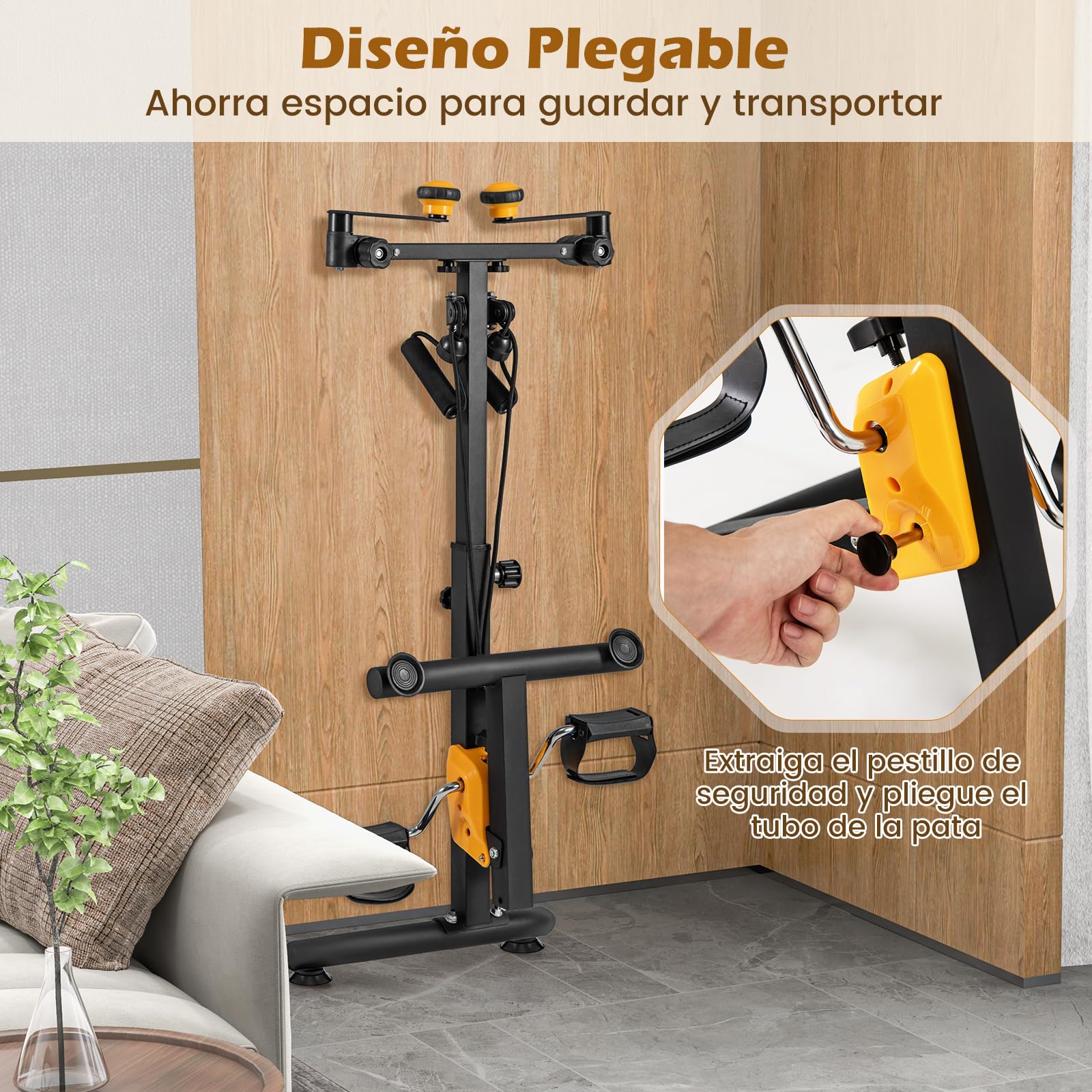 COSTWAY Pedalera Ejercitadora, Bicicleta de Ejercicio Plegable para Manos, Brazos, Piernas y Rodillas de Ancianos, con Empuñaduras, Resistencia y Altura Ajustable, Equipo de Rehabilitación en Casa