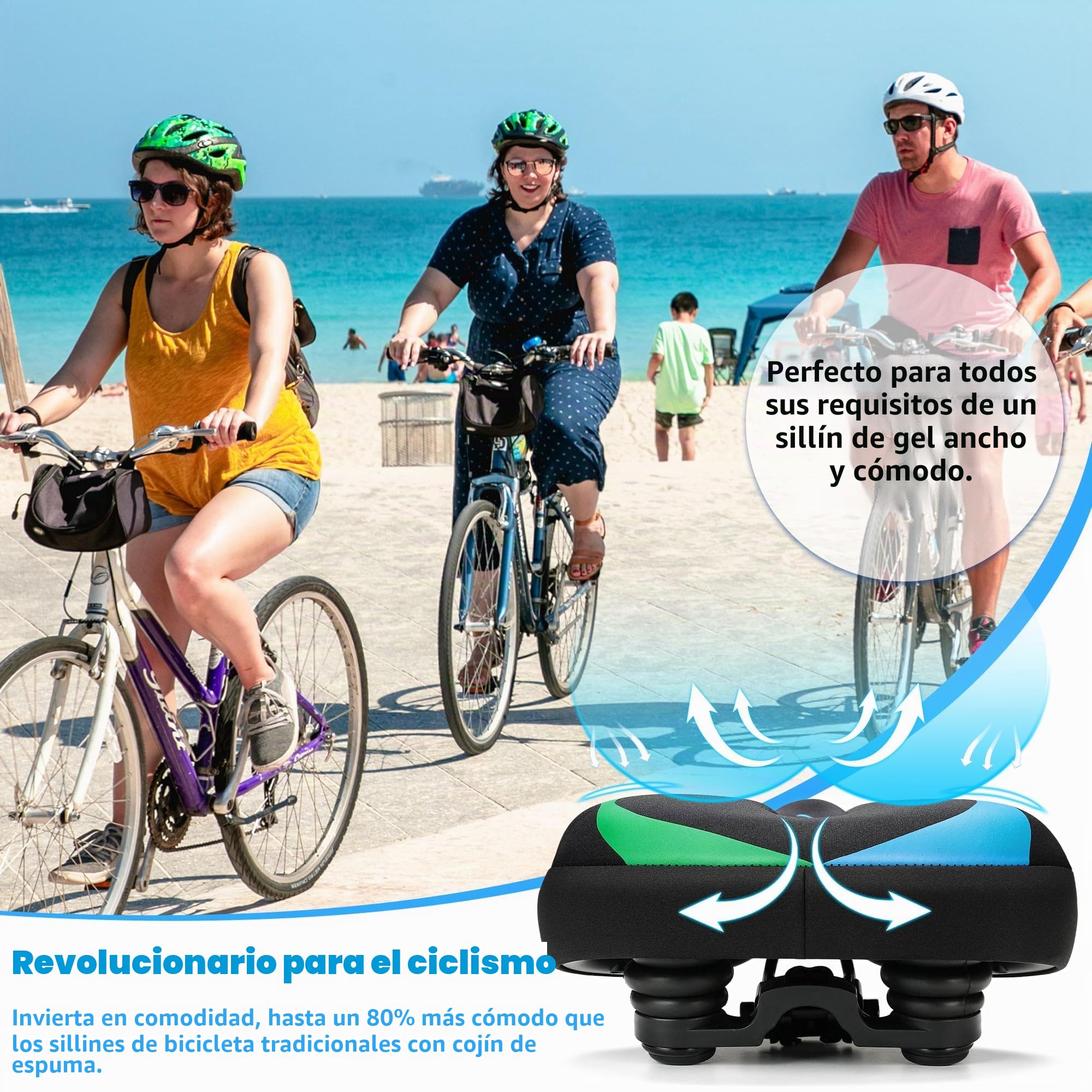 CDYWD Sillin Bicicleta Muy Comodo, Gel Acolchado Suave Sillín Bicicleta, Ensanchar, Espesar, Transpirable, Asiento Bicicleta Ergonómico, Compatible con MTB, City Bike, Ebike, Bicicleta Estática