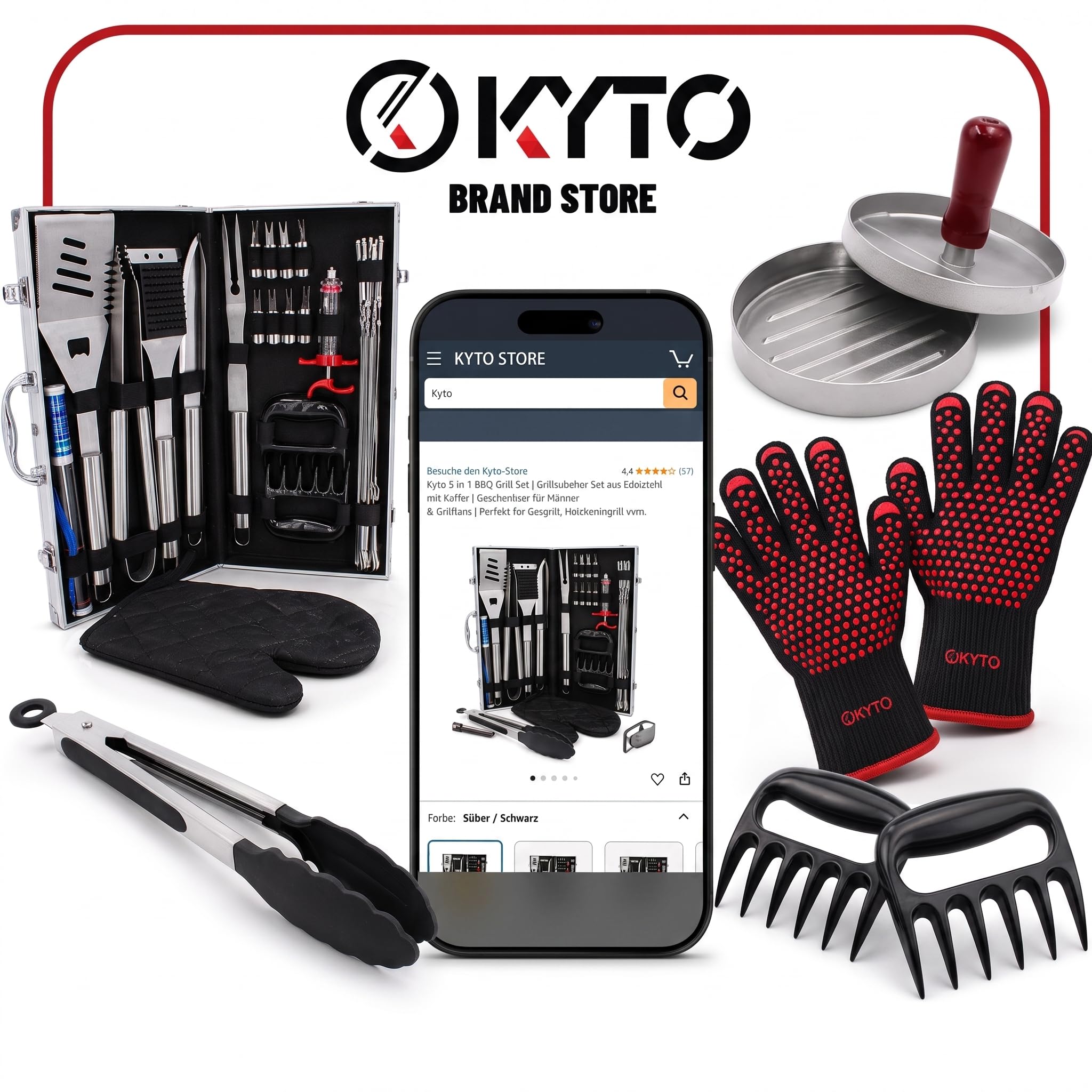 Kyto Presse à Burger Presse à Galette Moule à Hamburger avec 50 Feuilles de Papier sulfurisé Aluminium Patty Maker Accessoires BBQ Grill