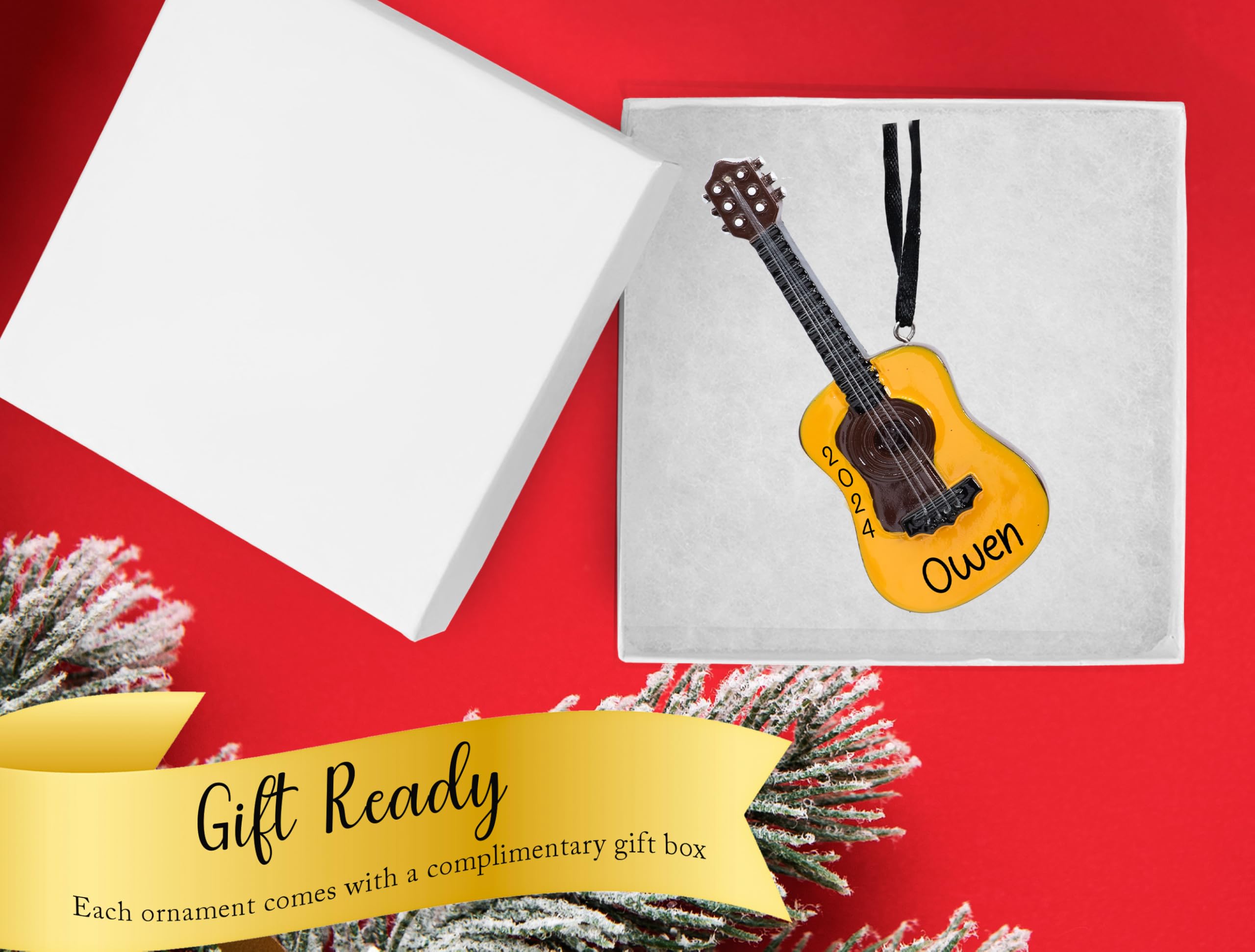 UniqXmas Personalized Acoustic Guitar Musical Instrument Christmas Ornament 2025 | Acoustical Wooden Guitar Ornament for Xmas Tree | Unique Gift for Band Guitarist Music Lovers - Custom Name and Year