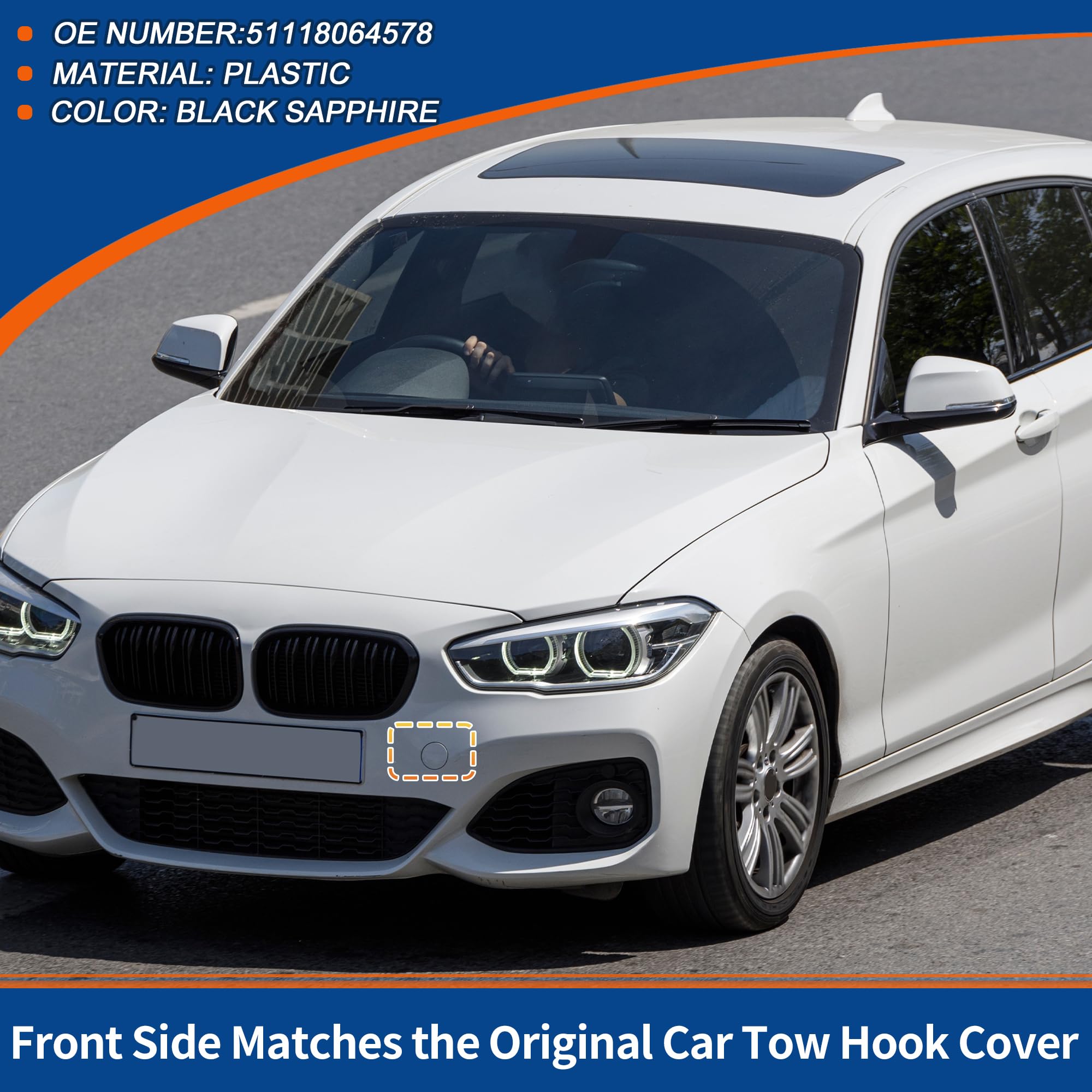 A ABSOPRO Copertura gancio traino paraurti anteriore per BMW Serie 1 M-Sport F20 F21 LCI Berlina 2015-2018 Codice articolo: 51118064578 - Confezione da 1 Zaffiro Nero