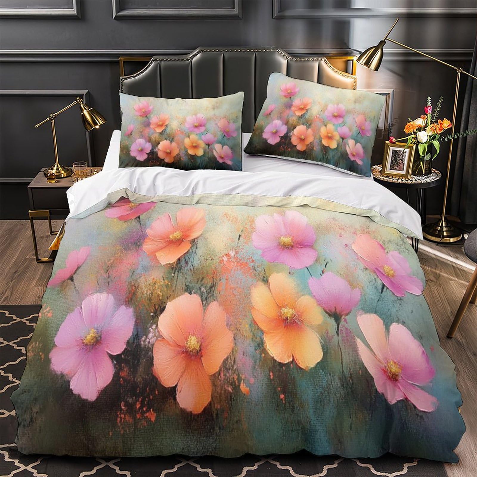 Housse de couette fleur peinture 3D en tissu microfibre doux premium