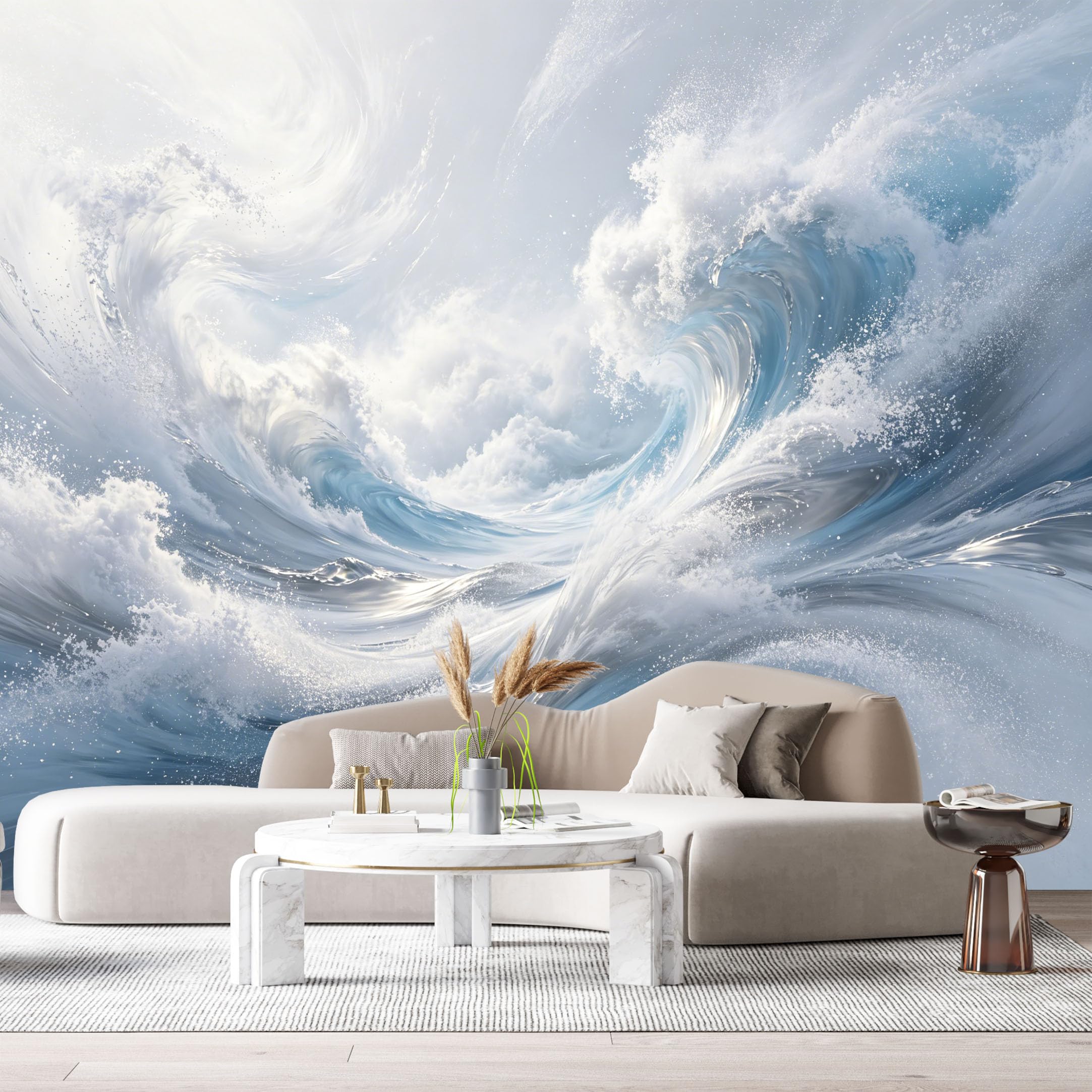 Custom Size Wall Murals Abstract Ocean Marine Watercolor Swirling Waves SelfAdhesive Wall Fabric Removable Large Wallpaper for Photo Living Room Interior Wall Decor Mural