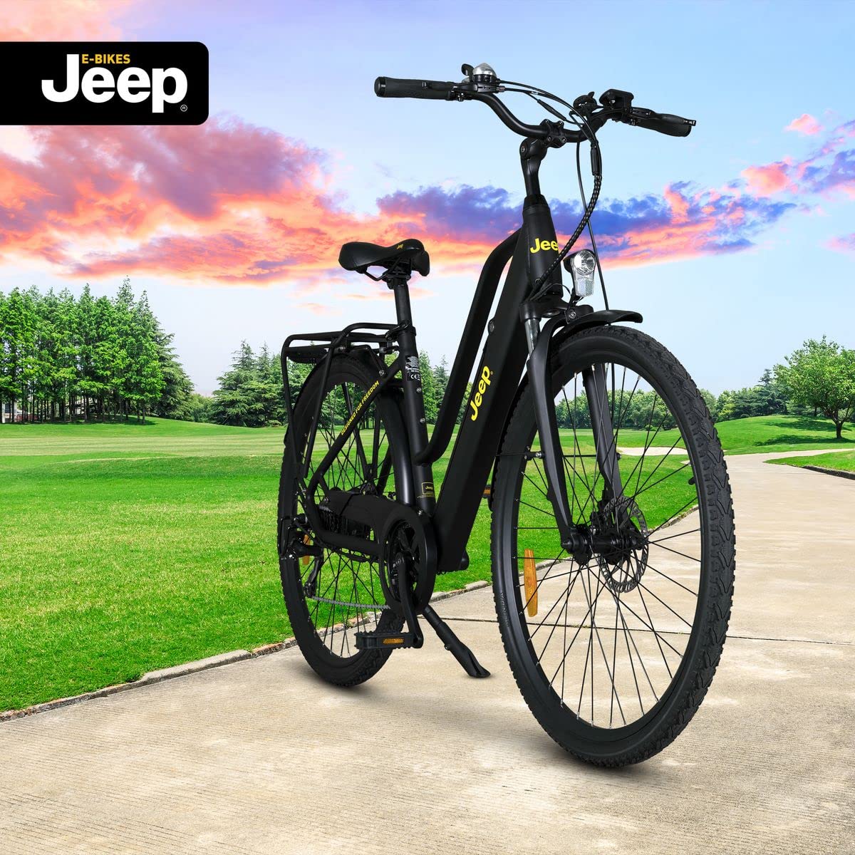 Jeep Trekking E-Bike TLR 7010, 28', Shimano Tourney 7 Speed Derailleur, Black Sports & Outdoors