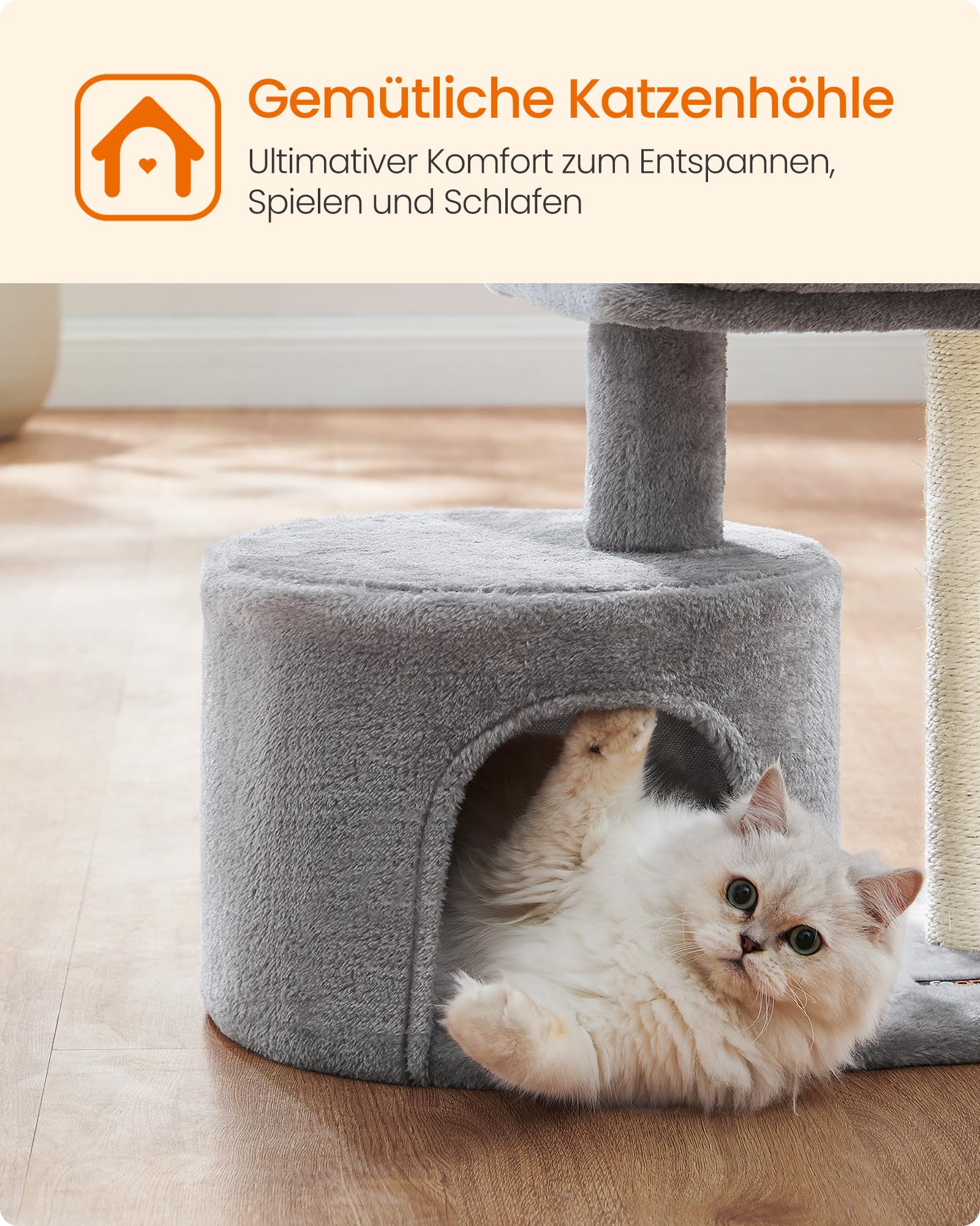 Feandrea Kratzbaum klein, Katzenbaum mit Sisalstamm, Katzenkratzbaum mit gepolsterter Plattforme, für Kätzchen, hellgrau PCT50W
