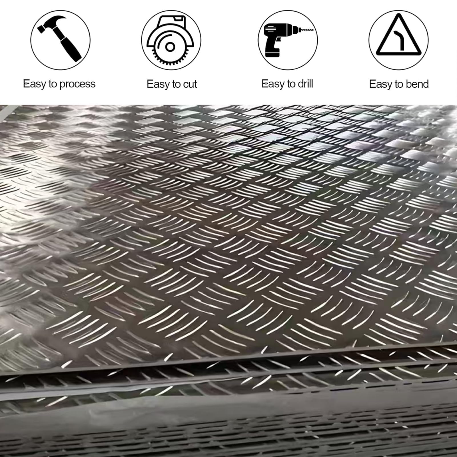 Wytrzymała aluminiowa płyta diamentowa – antypoślizgowa płyta bieżnika, idealna do podłóg, garażu, ciężarówek, przyczep i DIY, 3 szt. 200 mm x 200 mm x 3,0 mm