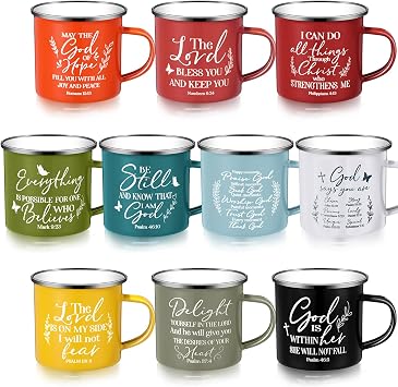 Nitial 10 Pcs Christian Mugs Bulk 12 oz Bible Verse Cups, Classic Style
