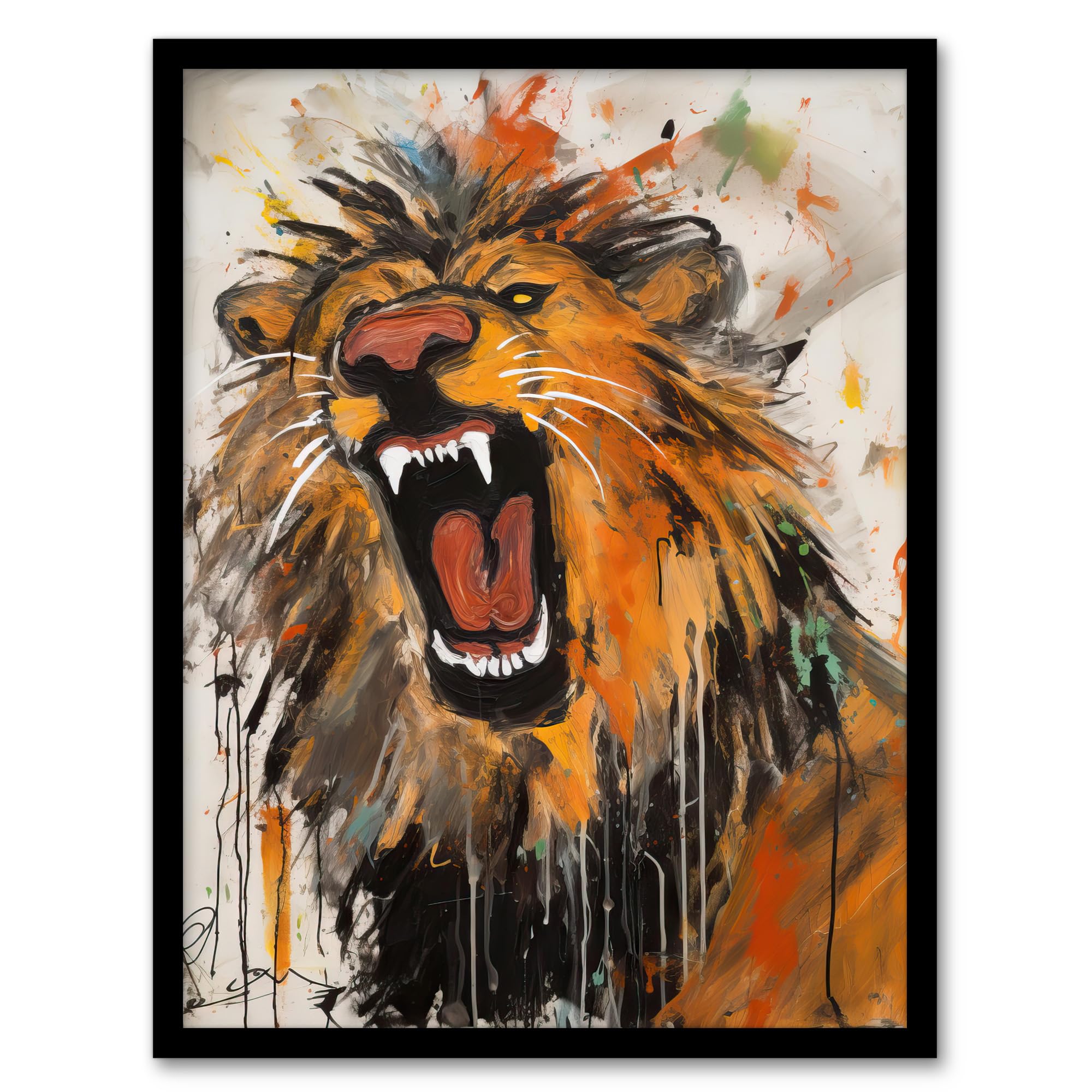 Artery8 The Circus Lion Roars Painting By Tom Jones Artwork Framed Wall Art Print 18X24 Inch